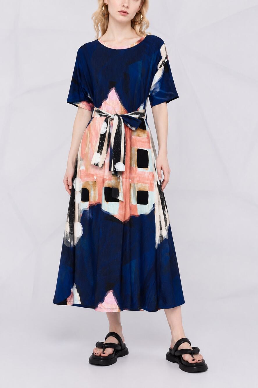 Henrik Vibskov Flute Tie Waist Midi Dress Multicolor Size Medium